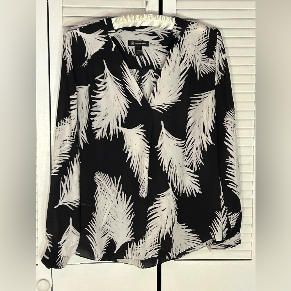INC sheer black and white popover blouse